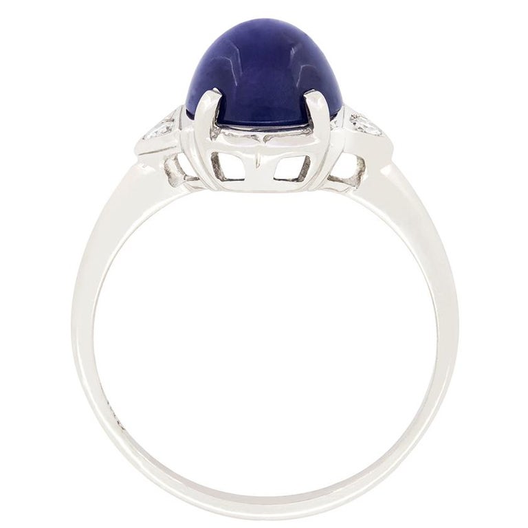 Bague Art Déco Or Blanc 18k Saphir Naturel - Taille 51, Circa 1950, Occasion, Serti Griffes