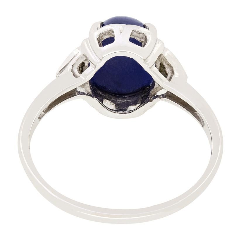 Cabochon Late Deco 3.75ct Star Sapphire Solitaire Ring, c.1940s For Sale