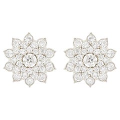 Late Deco 4.10ct Diamond Flower Earrings, c.1940s
