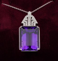 Late Deco 45.0 Carat Natural Amethyst Diamond Marvellous Pendant Necklace