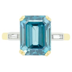 Late Deco 5.00ct Blue Zircon and Diamond Ring, c.1930s