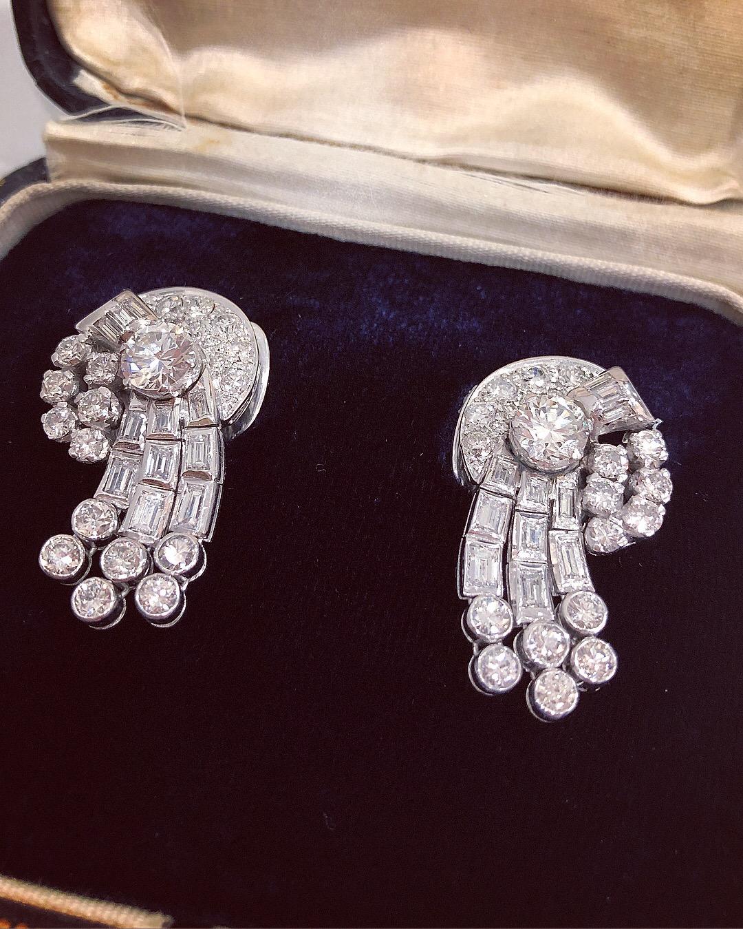 Old European Cut Late Deco 6.20 Carat Diamond Earrings, circa 1930s