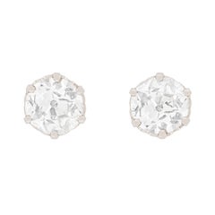 Late Deco Claw Set Diamond Stud Earrings, circa 1930s