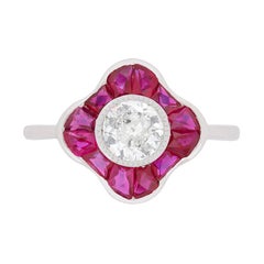 Late Deco Diamond and Ruby Cluster Ring, circa 1940s