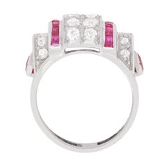 Late Deco Diamond and Ruby Cocktail Ring, circa 1940s