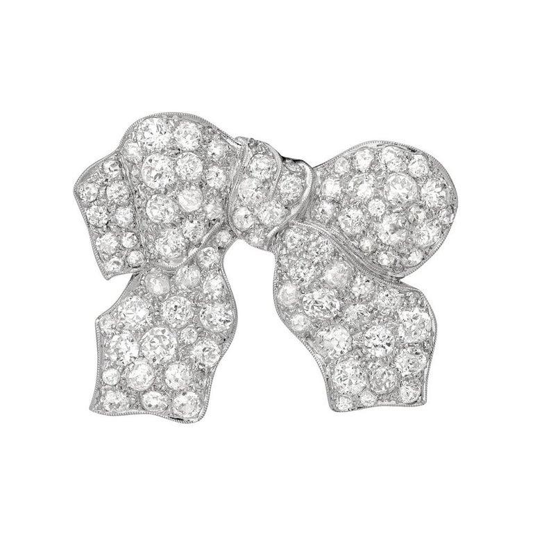Late Deco Diamond Bow Pin In Excellent Condition For Sale In Greenwich, CT