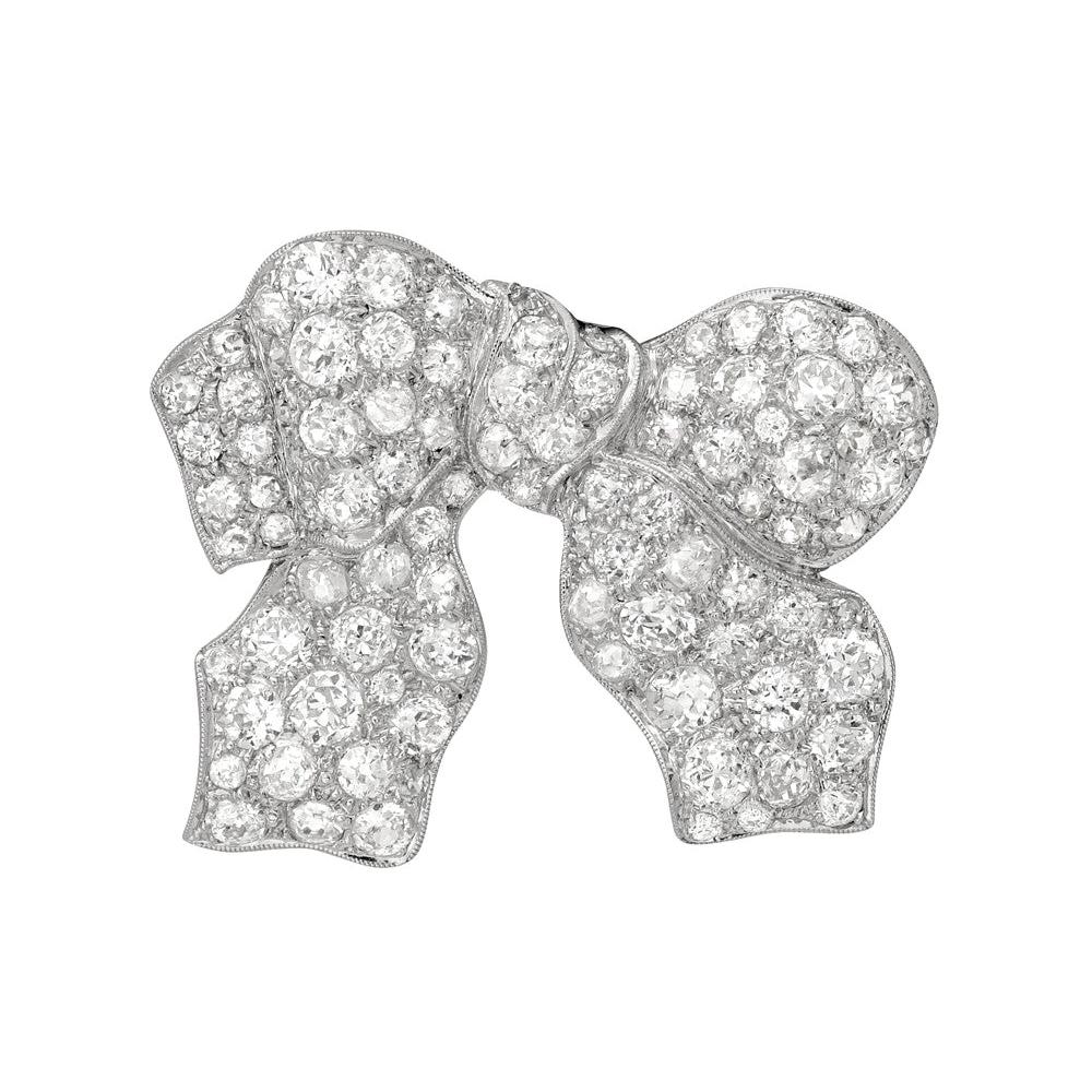 Late Deco Diamond Bow Pin For Sale