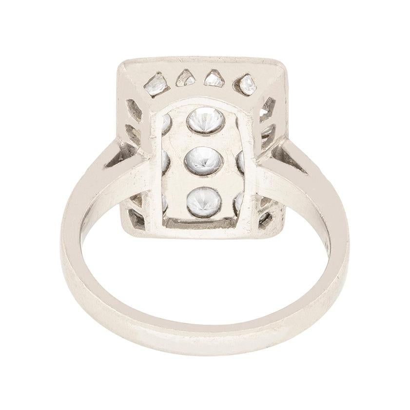 Diamant-Cluster-Ring im späten Deko-Stil, ca. 1940er Jahre (Rundschliff)