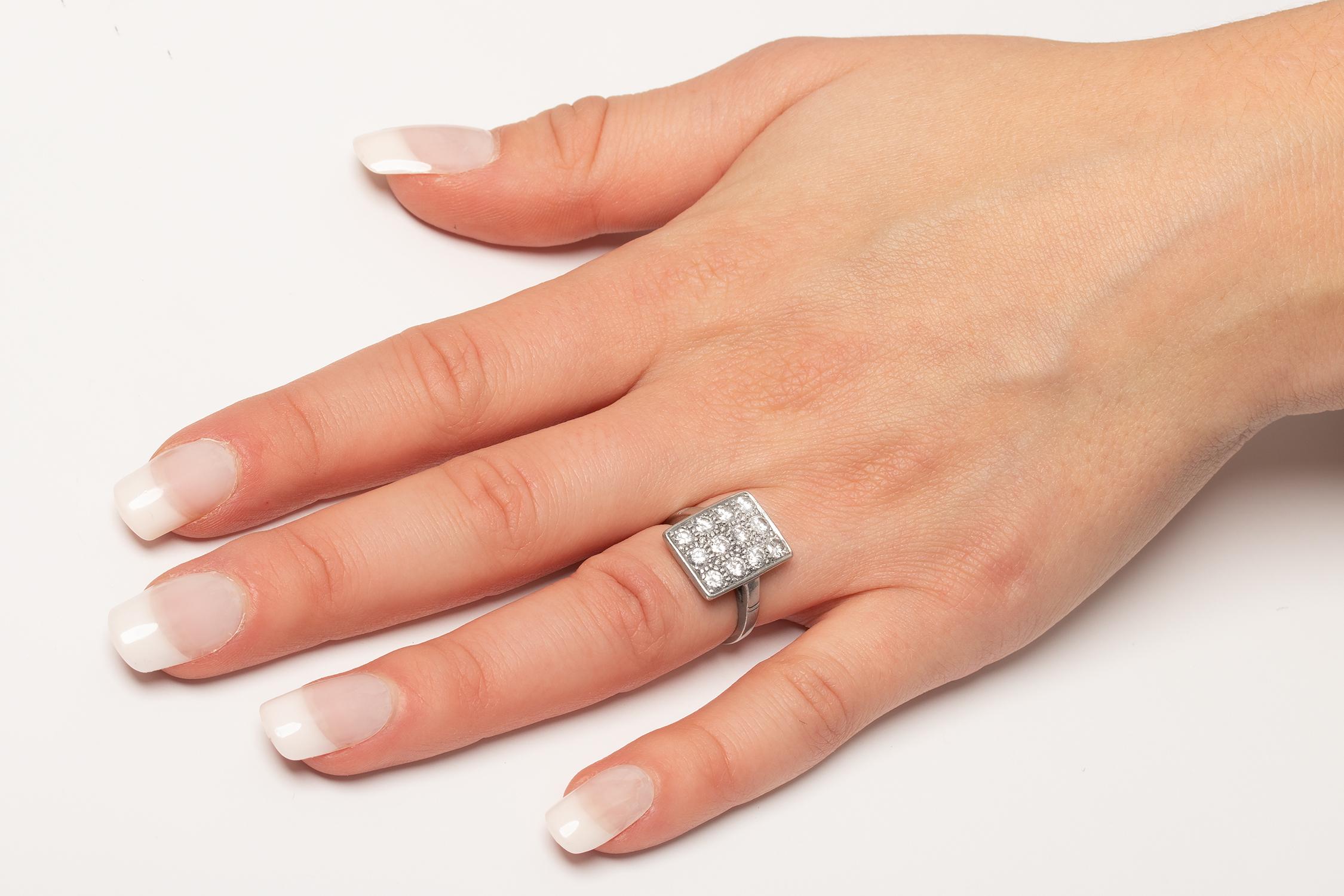 Diamant-Cluster-Ring im späten Deko-Stil, ca. 1940er Jahre für Damen oder Herren