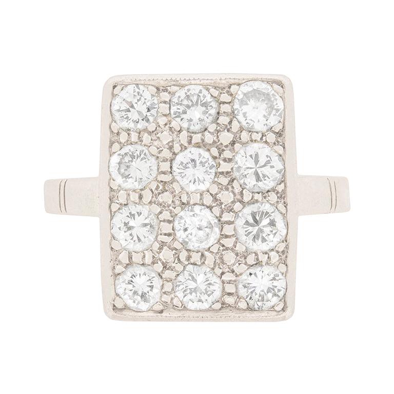 Diamant-Cluster-Ring im späten Deko-Stil, ca. 1940er Jahre