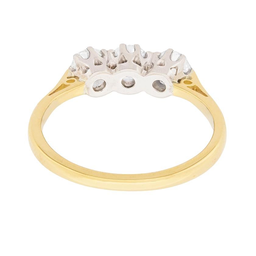 Late Deco Diamond Three-Stone Ring, circa 1950s In Excellent Condition For Sale In London, GB