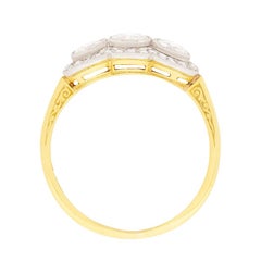 Late Deco Diamond Three-Stone with Diamond Halo Ring, circa 1940s