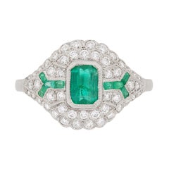 Late Deco Emerald and Diamond Bombe Style Cluster Ring, circa 1940s