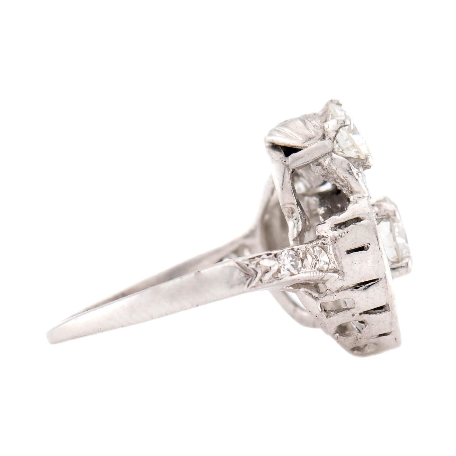 Art Deco Late Deco  Platinum Diamond Cluster Ring For Sale