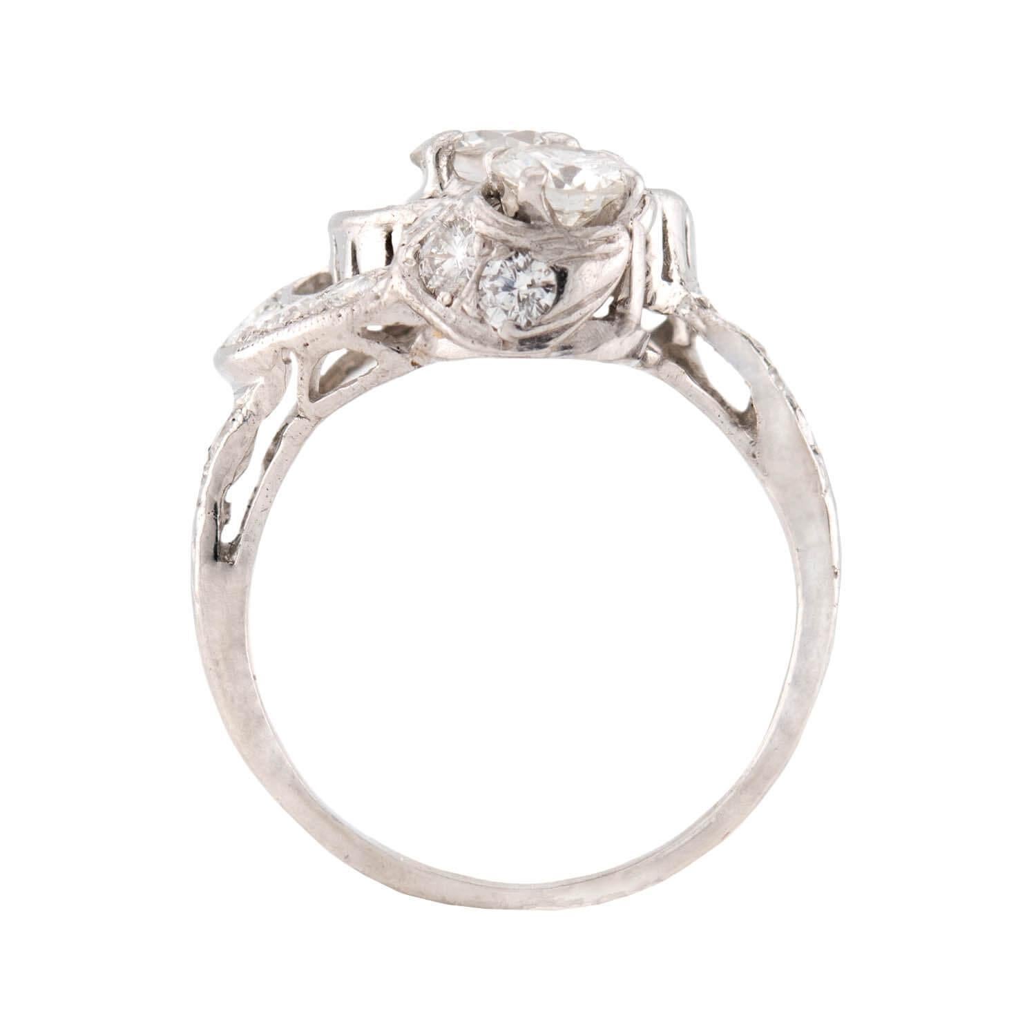 Old European Cut Late Deco  Platinum Diamond Cluster Ring For Sale