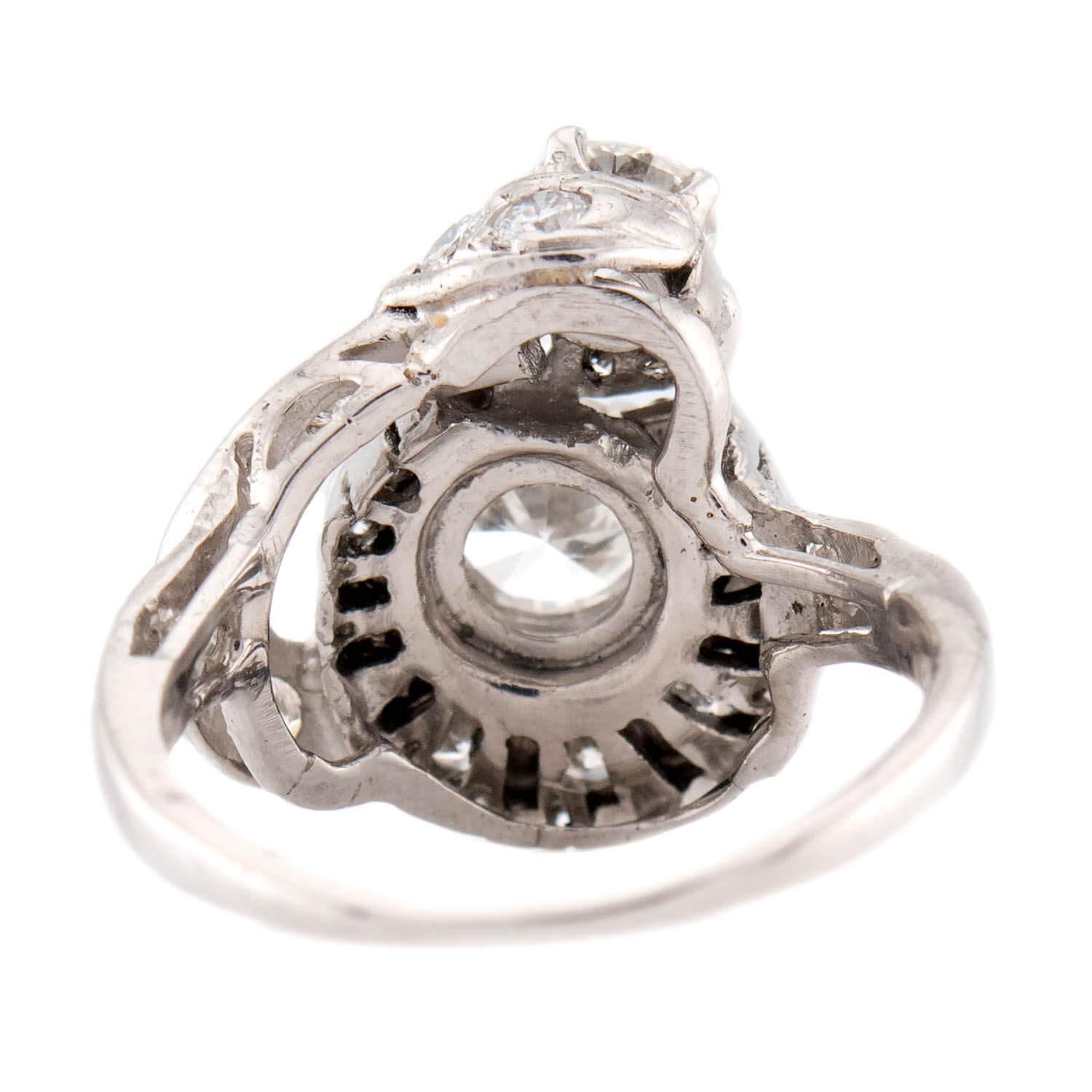 Late Deco  Platinum Diamond Cluster Ring In Good Condition For Sale In Narberth, PA