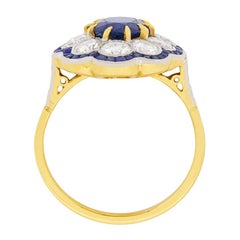 Late Deco Sapphire and Diamond Cluster Ring, circa 1940s