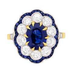 Late Deco Sapphire and Diamond Cluster Ring, circa 1940s