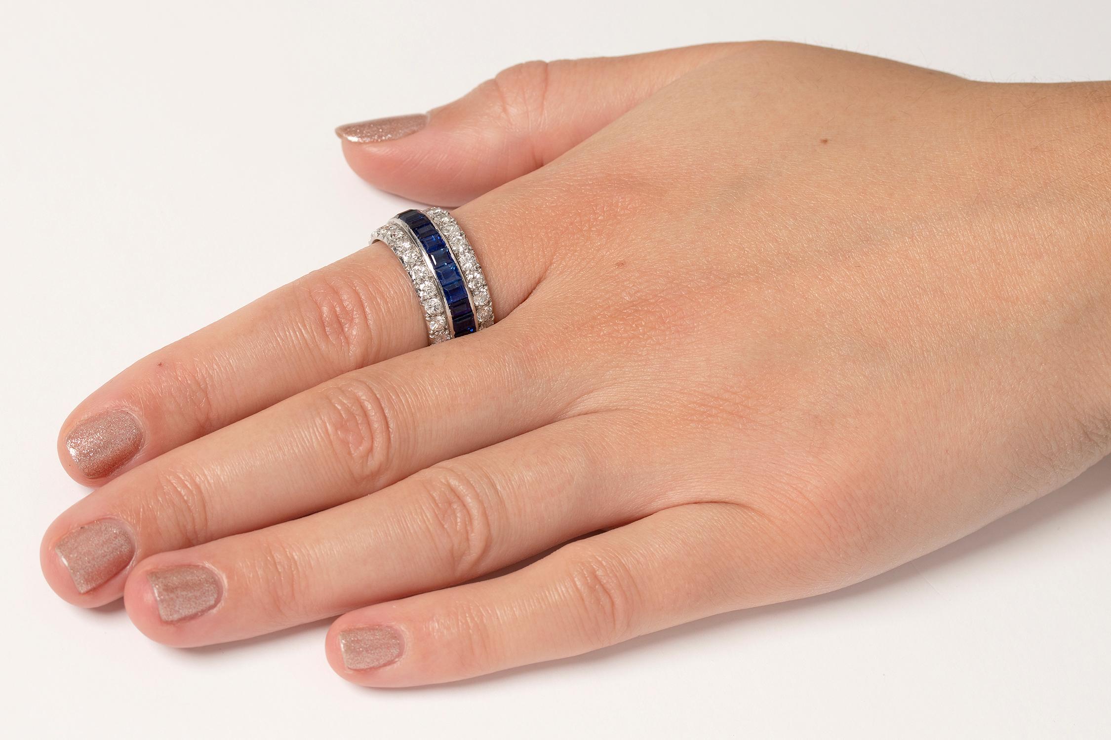 Women's or Men's Late Deco Sapphire and Diamond Eternity Ring, circa 1930s For Sale