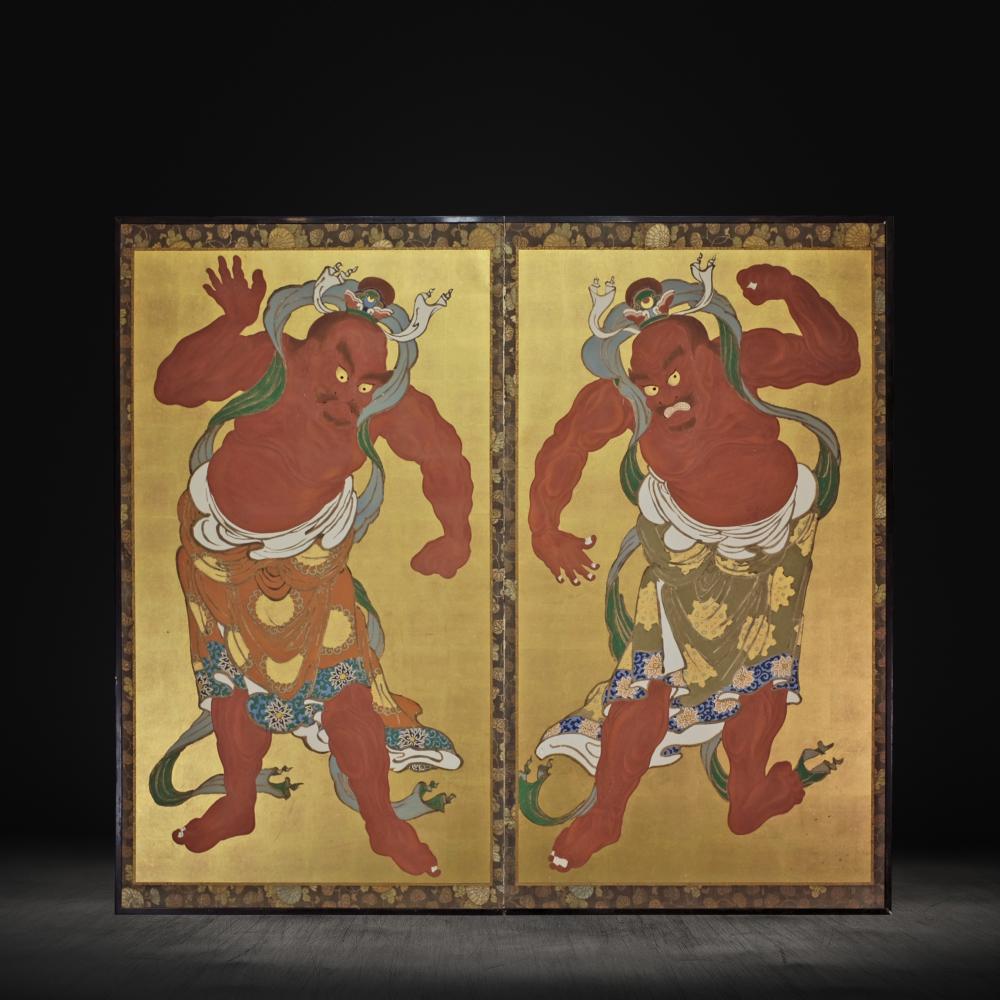 Spätes Edo Nio Screen (19. Jahrhundert) im Angebot