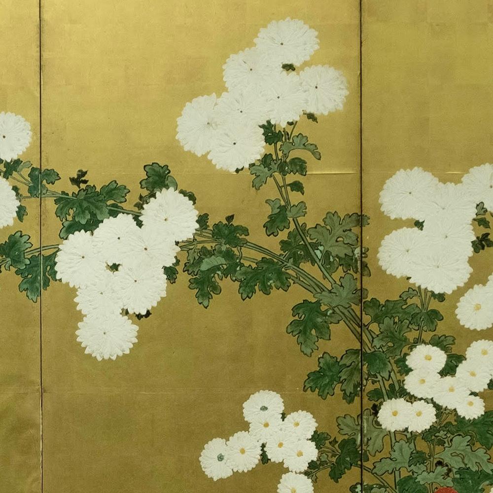 Chrysanthemenblütenschirm der Rinpa-Schule aus der späten Edo-Zeit

Zeitraum: spätes Edo, frühes 19. Jahrhundert
Größe: 364 x 172 cm (143 x 67 Zoll)
SKU: PTA13

Dieser exquisite Rinpa-Schulwandschirm aus der späten Edo-Periode zeigt üppige