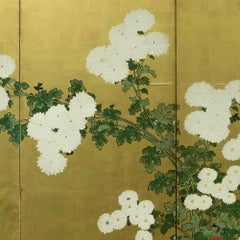 Late Edo Period Rinpa School Chrysanthemum Blossom Screen