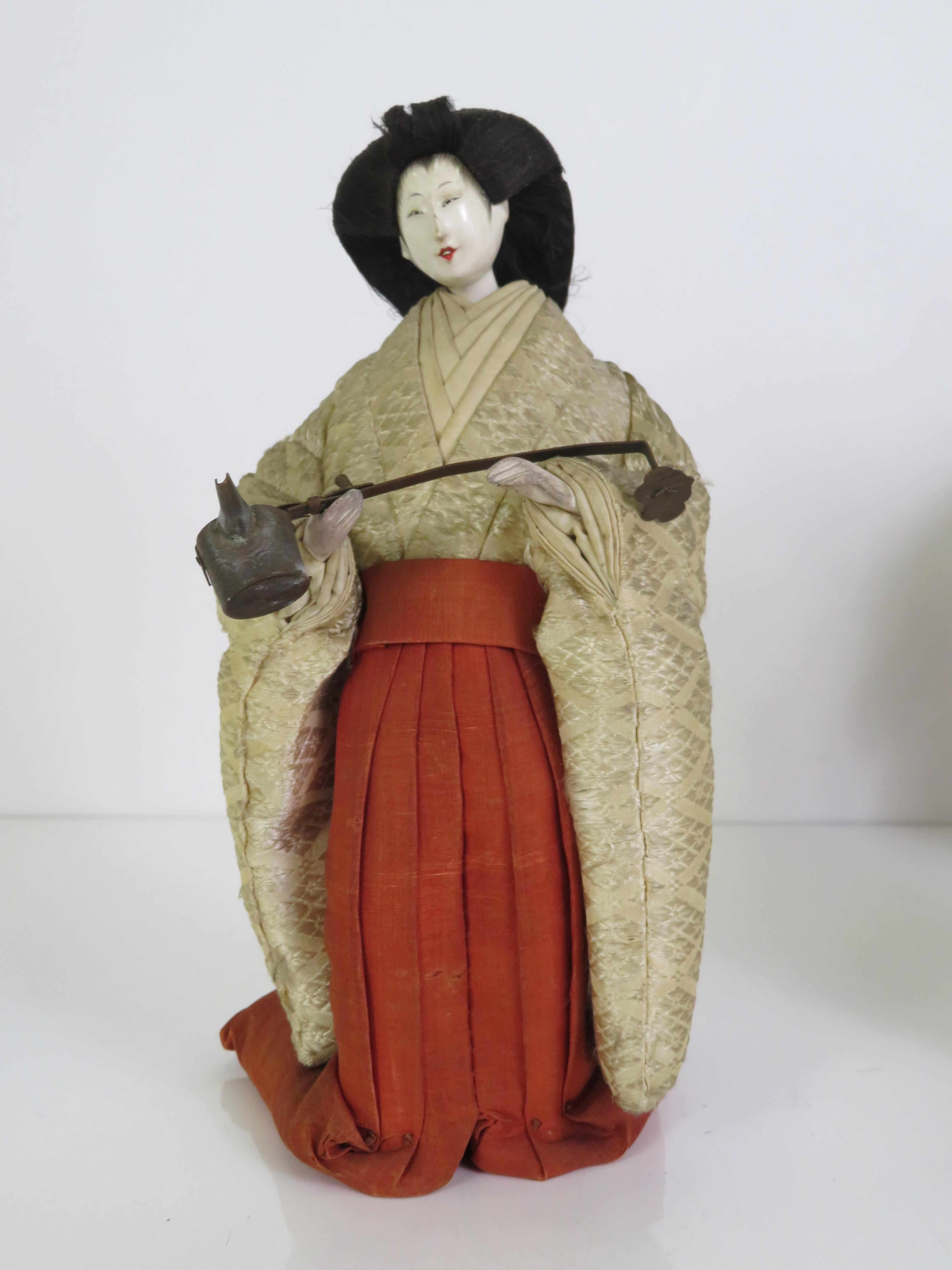 Fabric Late Edo Period Sannin-kanjyo Figures or Three Court Ladies w. Wood Box Japan For Sale