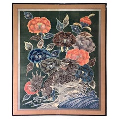 Tsutsugaki 筒描 Auspicious Shishi Batik Screen aus der späten Edo-Zeit