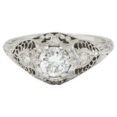 Late Edwardian 0.60 Carat Diamond Platinum Trellis Engagement Ring