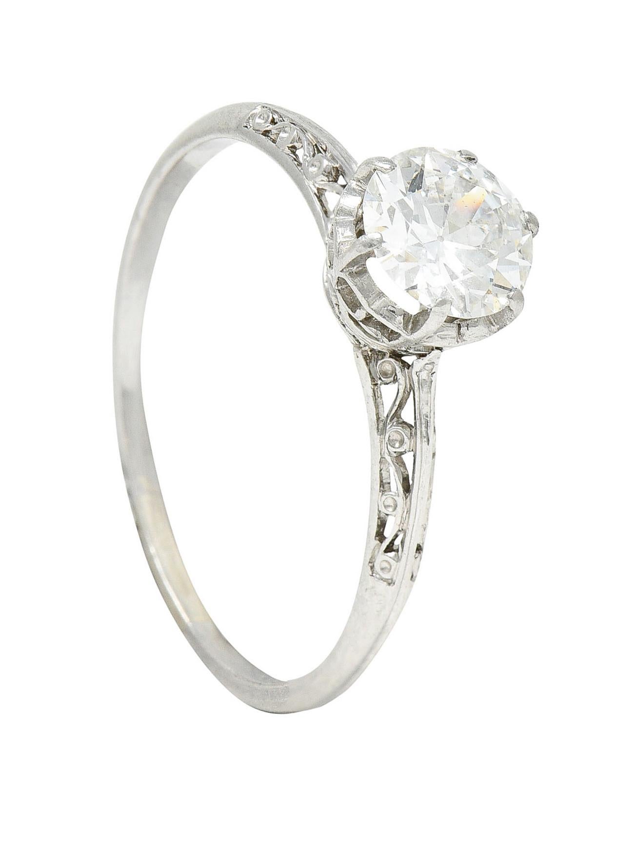 Late Edwardian 0.78 Carat Diamond Platinum Filigree Engagement Ring 5