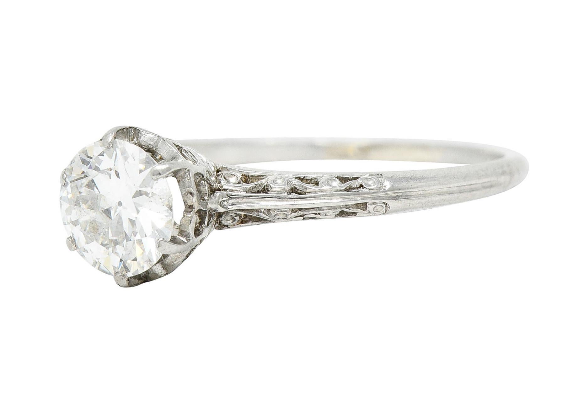 Late Edwardian 0.78 Carat Diamond Platinum Filigree Engagement Ring 1