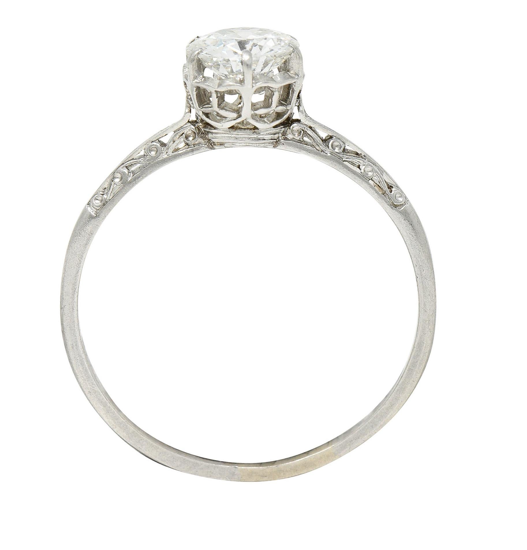 Late Edwardian 0.78 Carat Diamond Platinum Filigree Engagement Ring 3