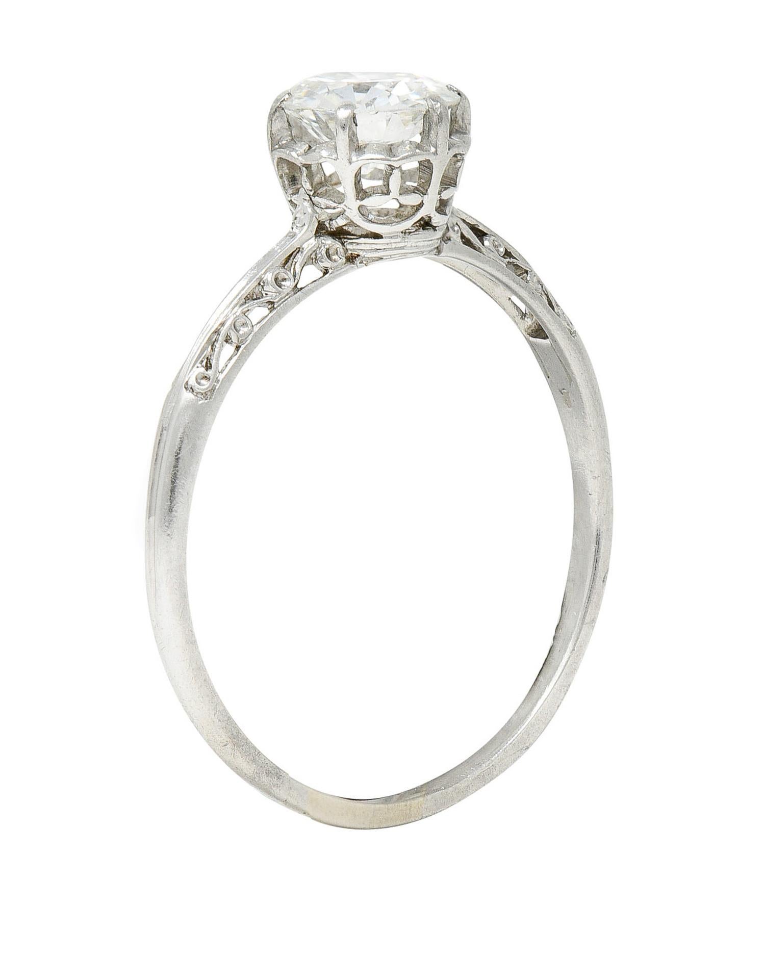 Late Edwardian 0.78 Carat Diamond Platinum Filigree Engagement Ring 4