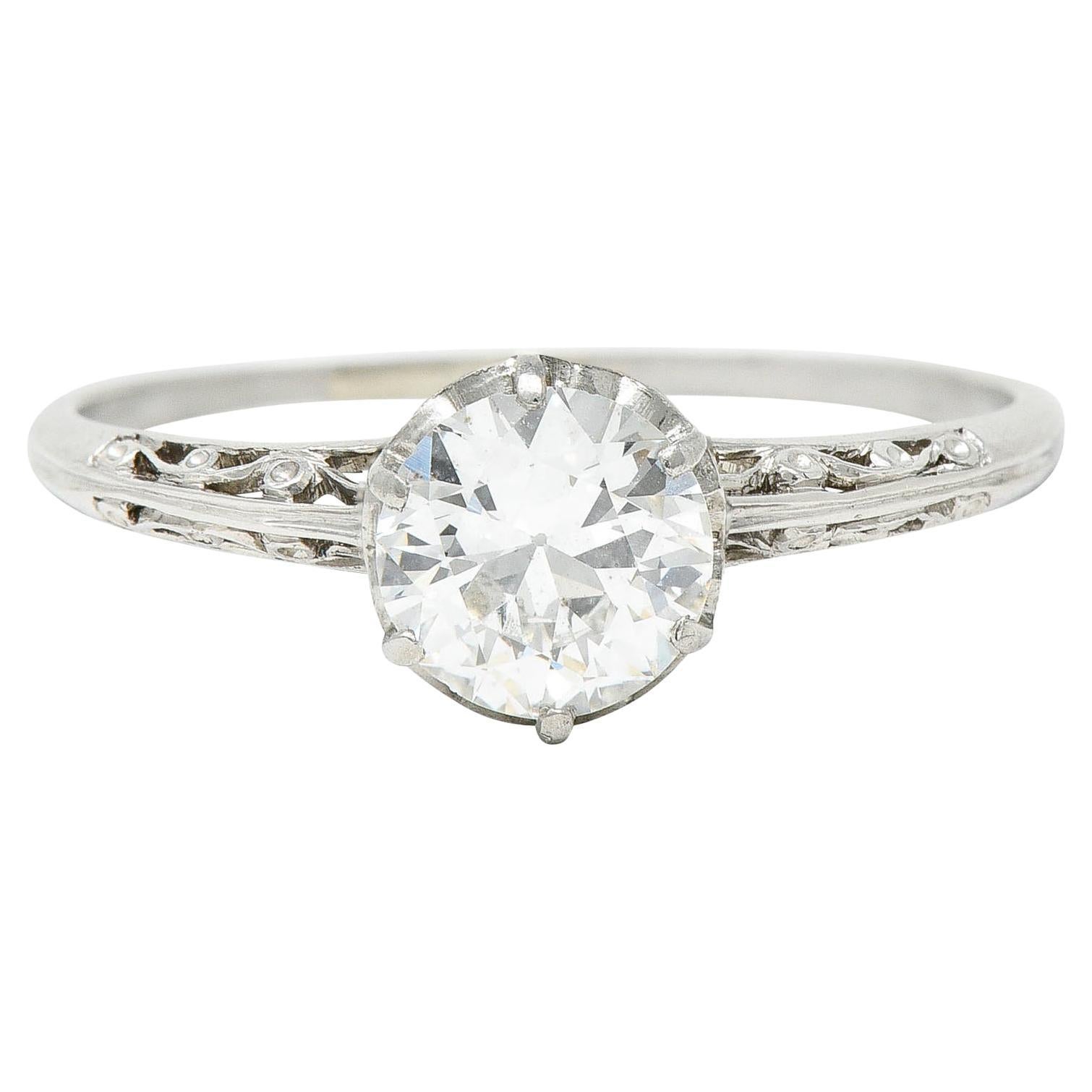 Late Edwardian 0.78 Carat Diamond Platinum Filigree Engagement Ring