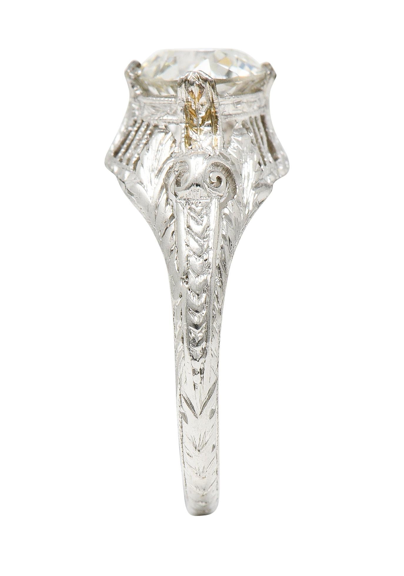 Bague de fiançailles en platine avec diamant taille européenne ancienne de la fin de l'époque édouardienne de 1,25 carat, certifié GIA en vente 5