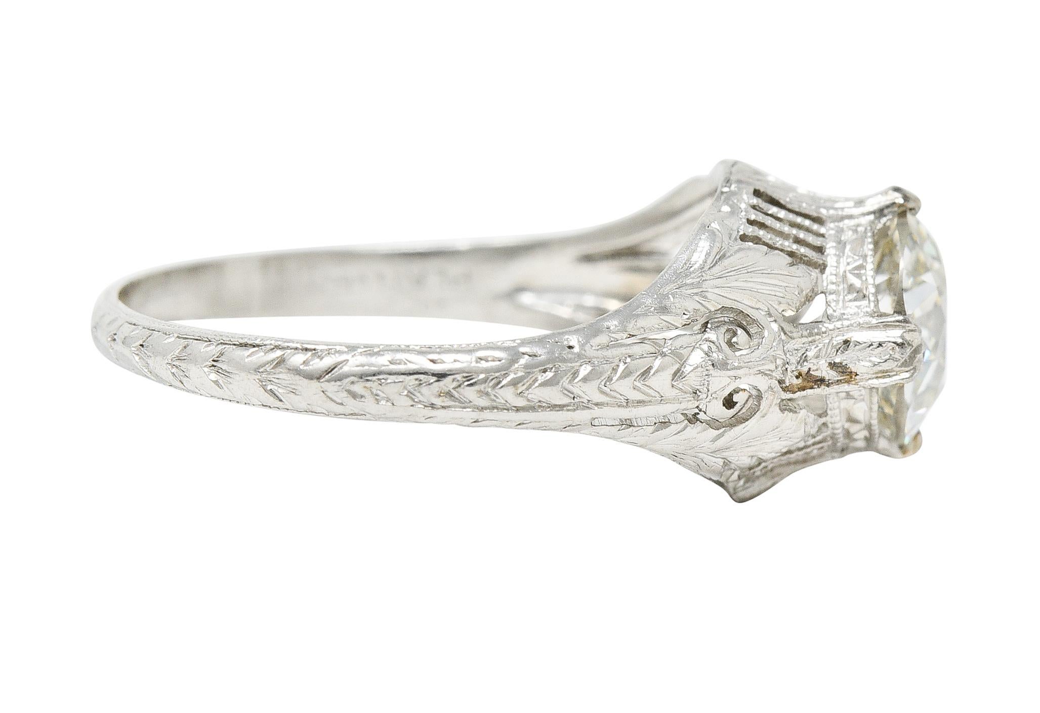 Édouardien Bague de fiançailles en platine avec diamant taille européenne ancienne de la fin de l'époque édouardienne de 1,25 carat, certifié GIA en vente