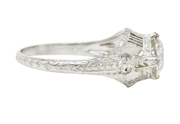 Late Edwardian 1.25 Carats Old European Cut Diamond Platinum Engagement Ring GIA In Excellent Condition For Sale In Philadelphia, PA
