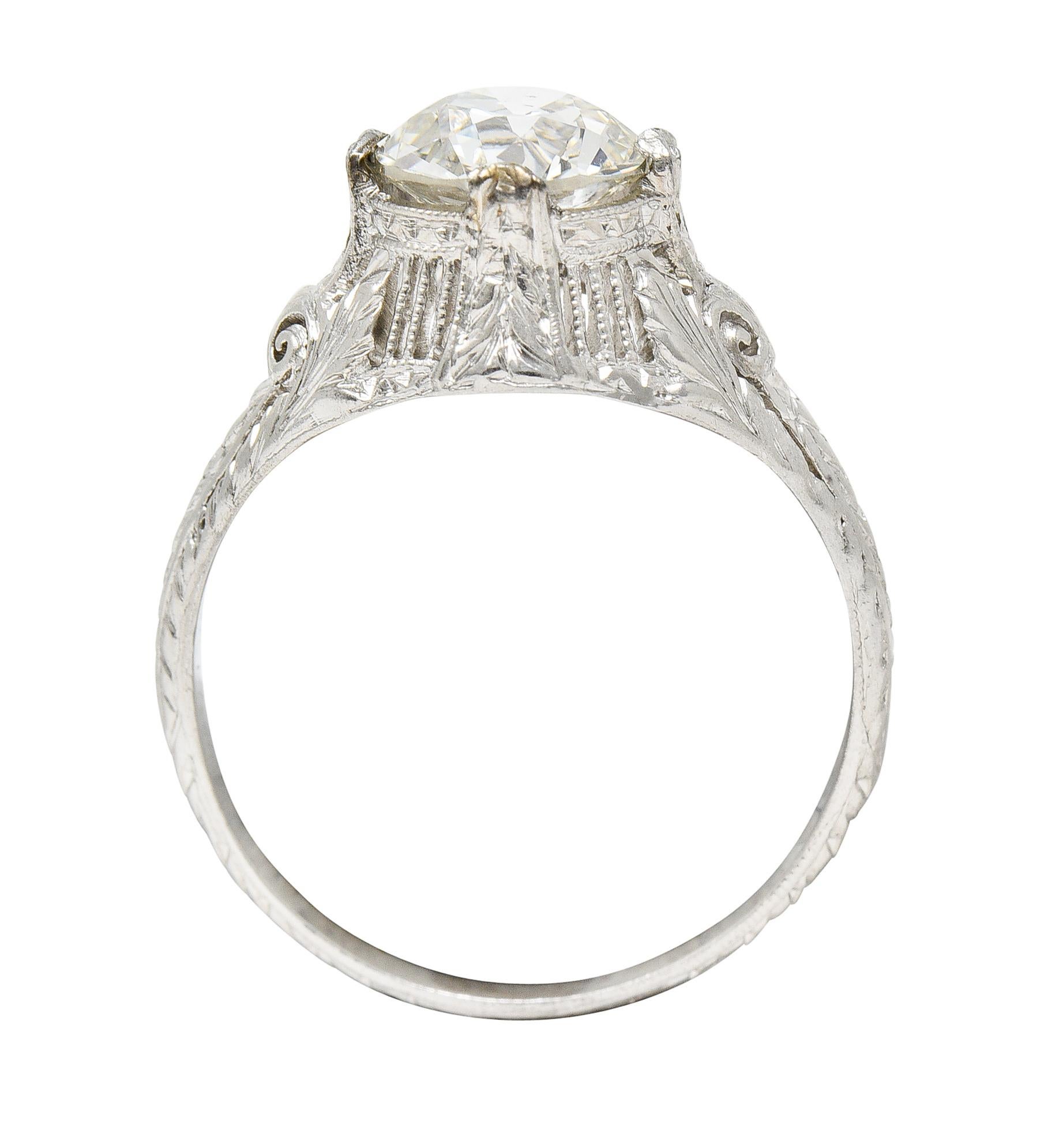Bague de fiançailles en platine avec diamant taille européenne ancienne de la fin de l'époque édouardienne de 1,25 carat, certifié GIA en vente 3