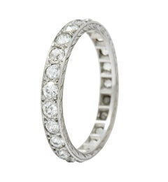Late Edwardian 1.30 Carat Diamond Platinum Foliate Eternity Band Ring