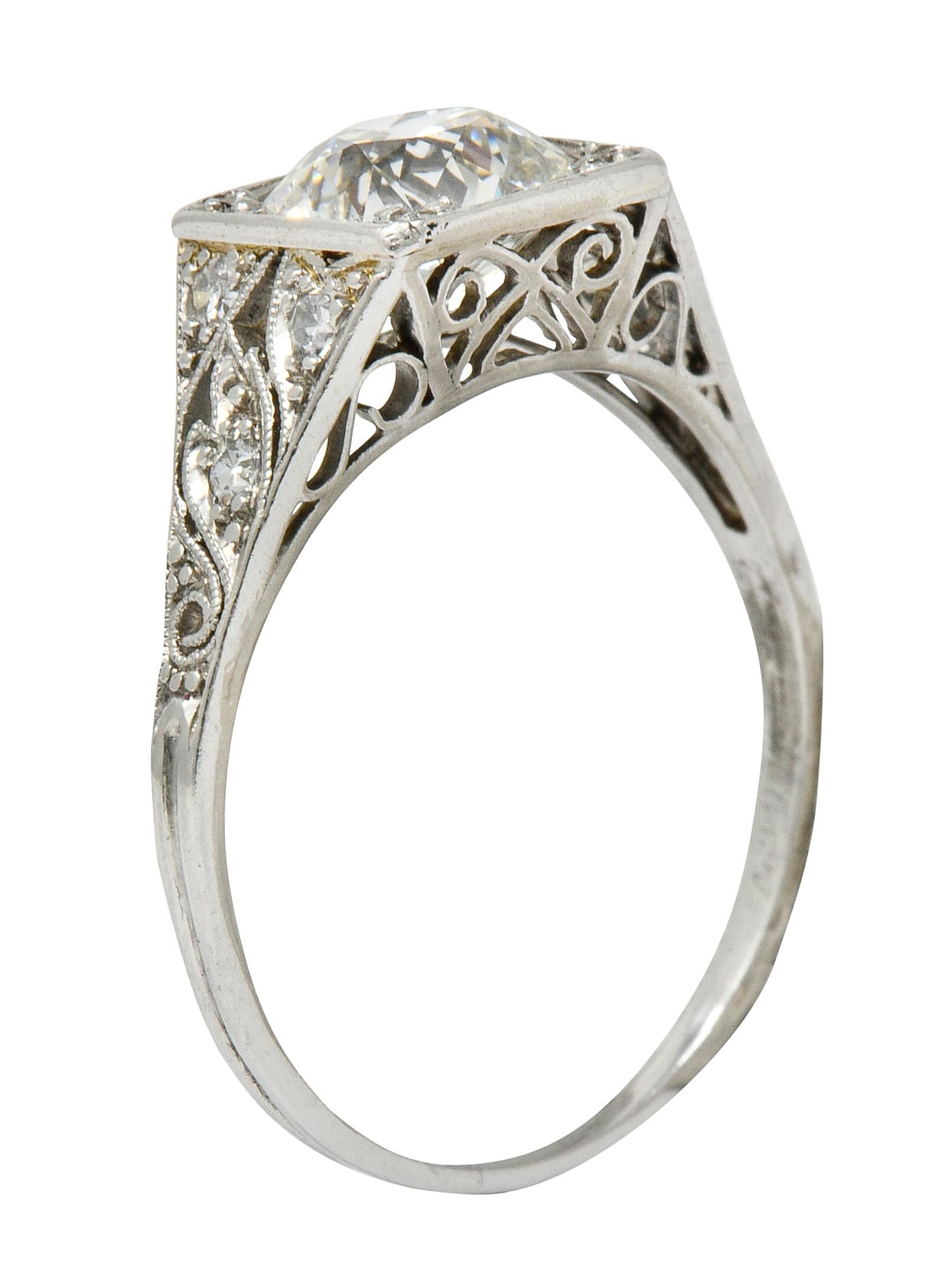 Late Edwardian 1.77 Carat Diamond Platinum Filigree Engagement Ring, circa 1915 5