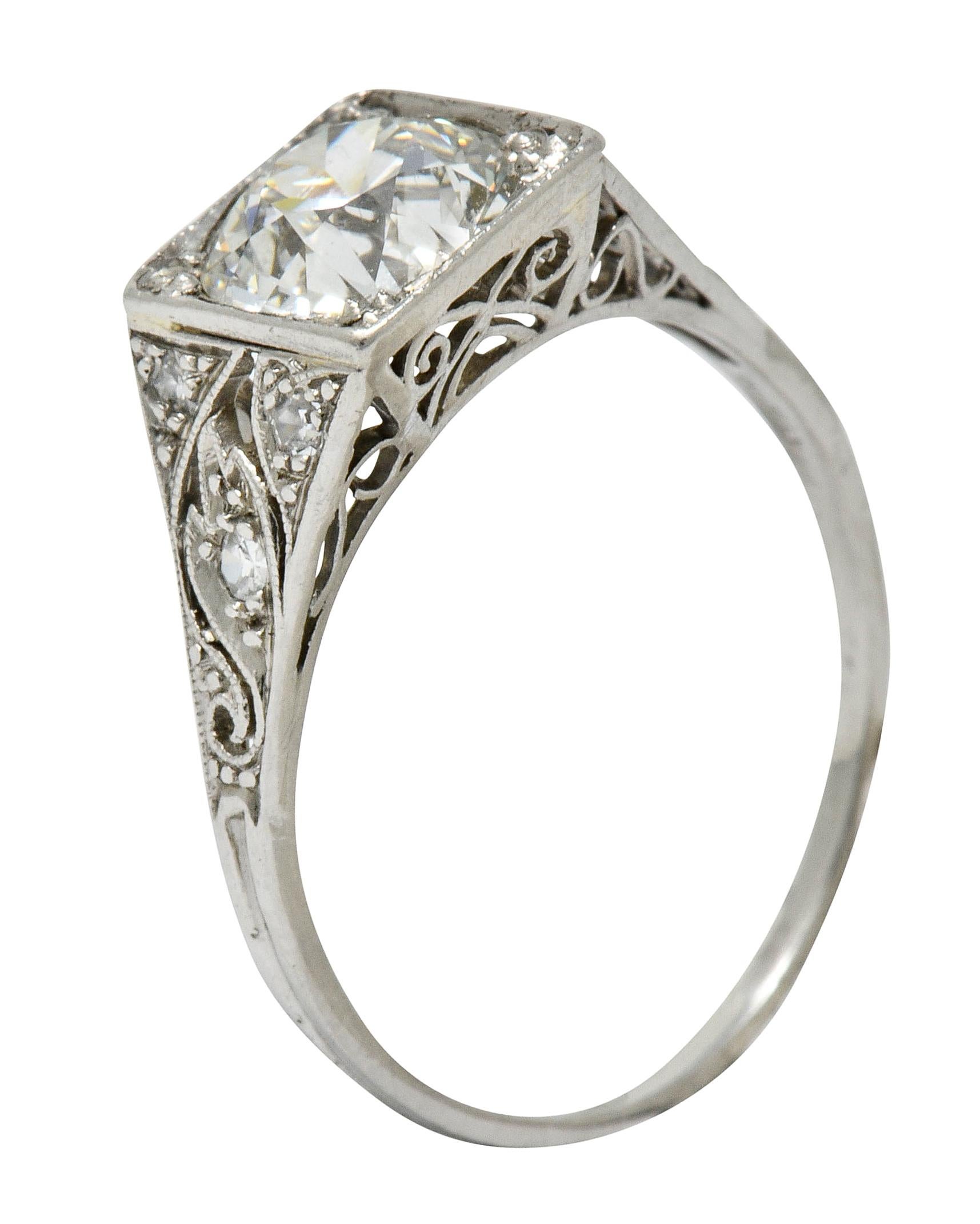 Late Edwardian 1.77 Carat Diamond Platinum Filigree Engagement Ring, circa 1915 6