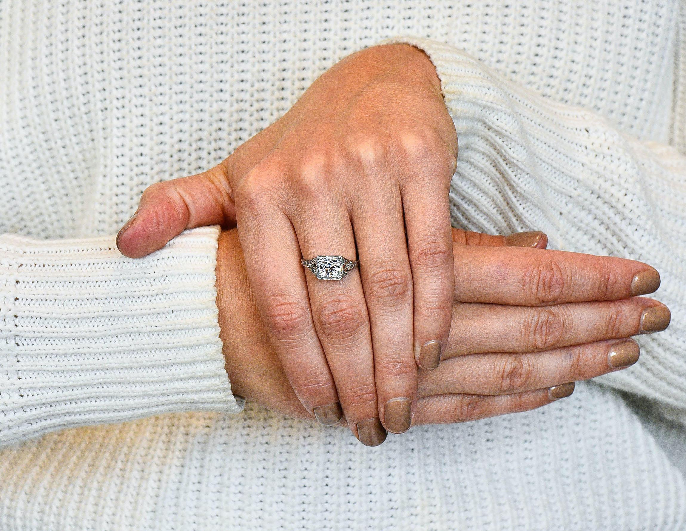 Late Edwardian 1.77 Carat Diamond Platinum Filigree Engagement Ring, circa 1915 9