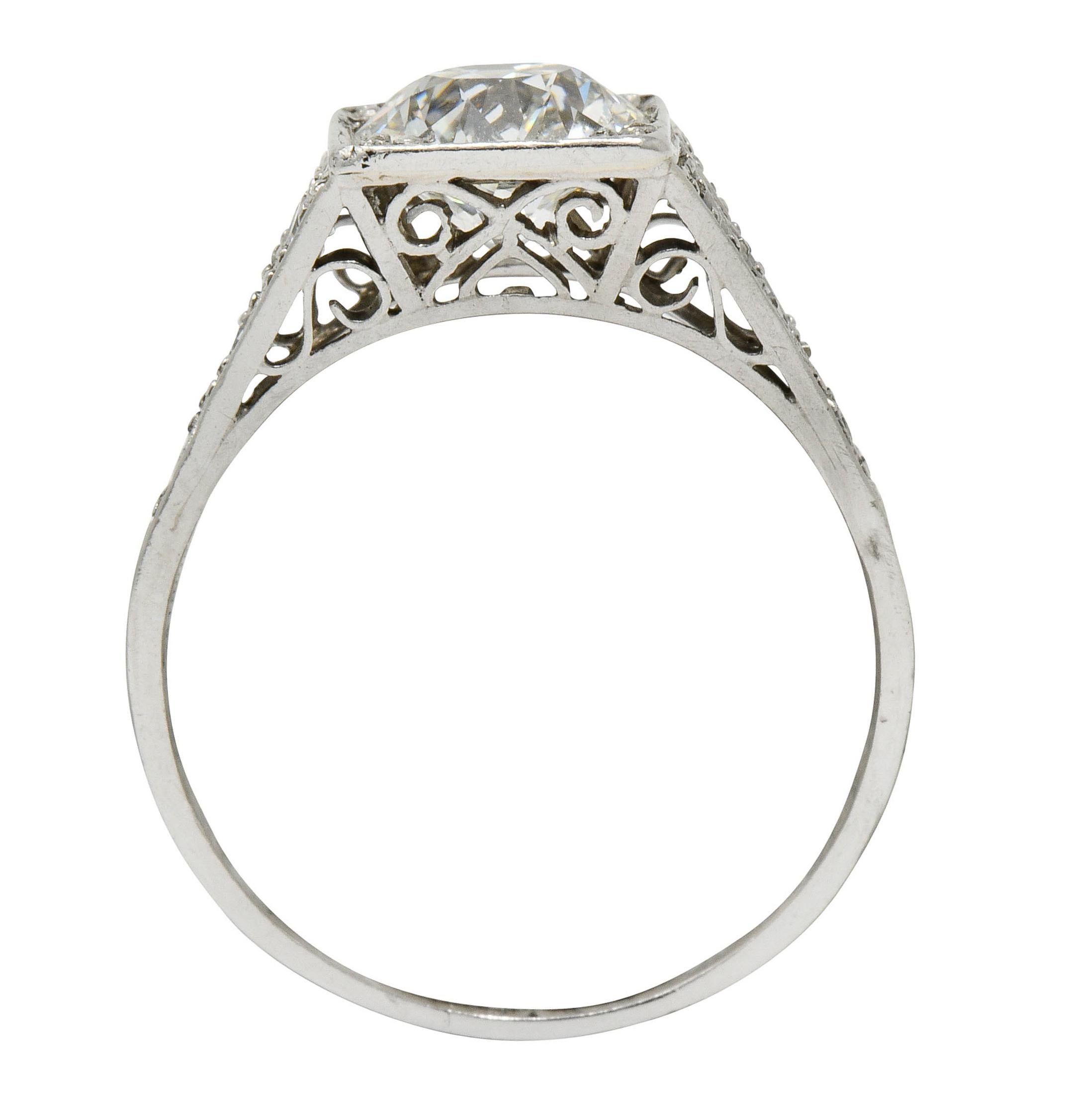 Late Edwardian 1.77 Carat Diamond Platinum Filigree Engagement Ring, circa 1915 3