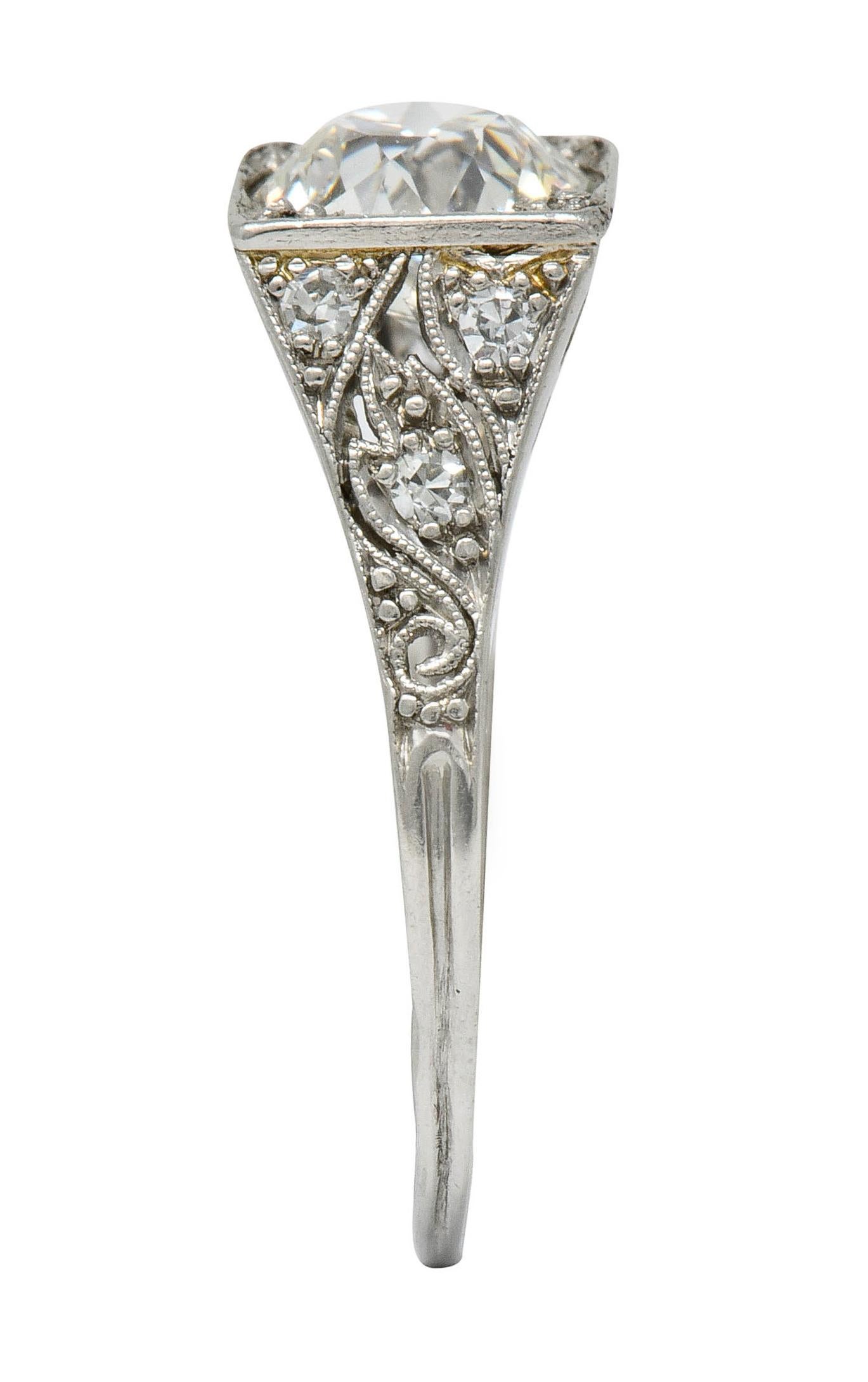 Late Edwardian 1.77 Carat Diamond Platinum Filigree Engagement Ring, circa 1915 4