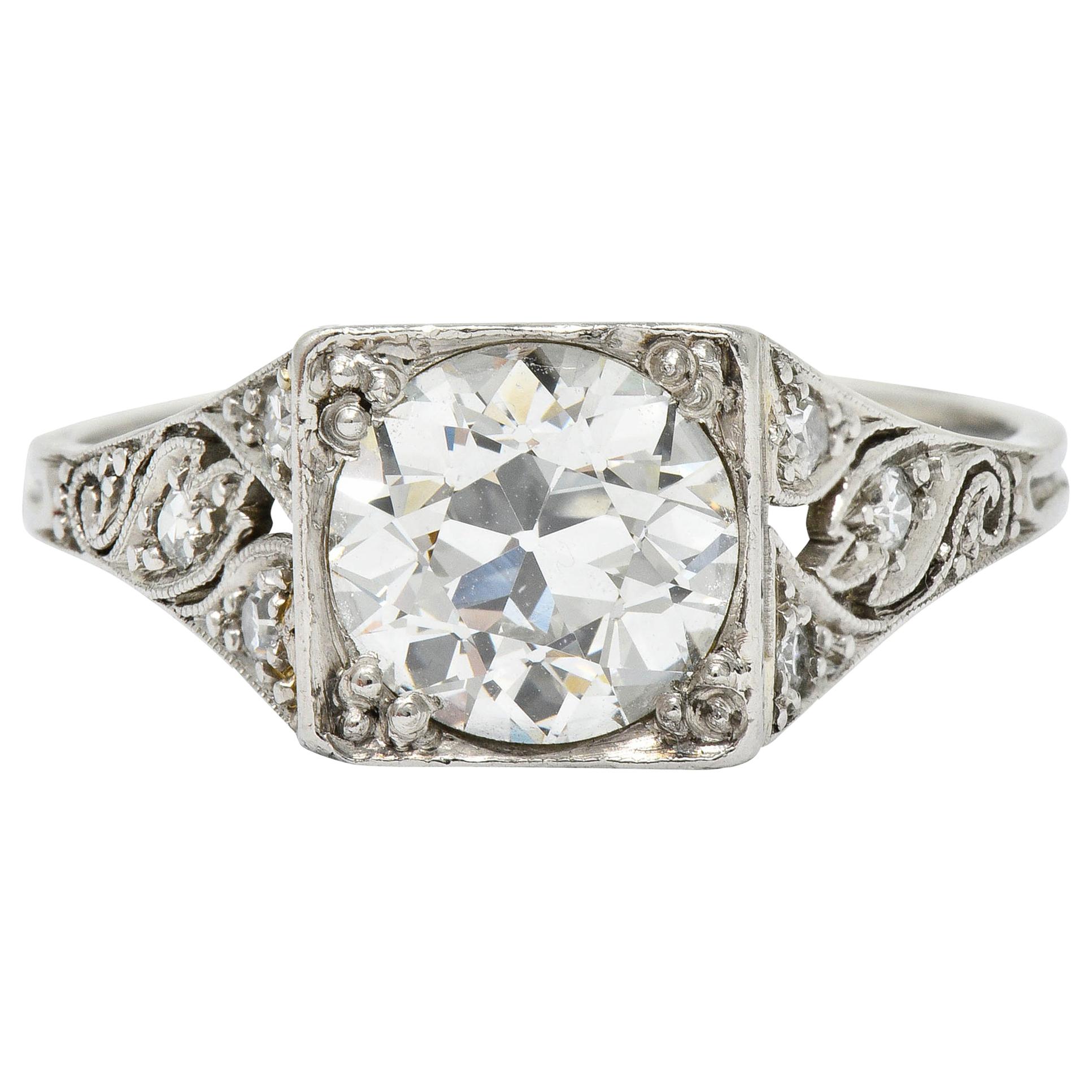 Late Edwardian 1.77 Carat Diamond Platinum Filigree Engagement Ring, circa 1915