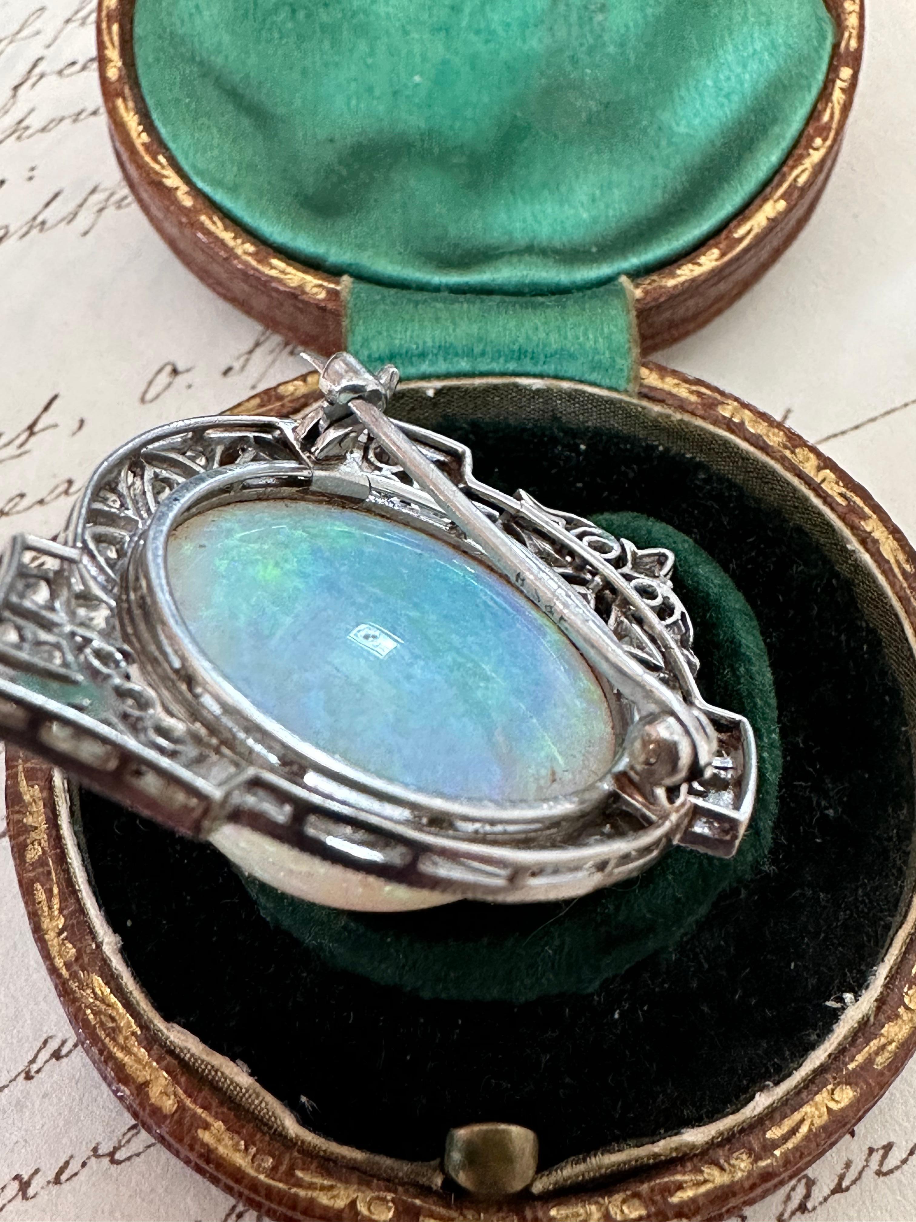 Cabochon Late Edwardian Black, Starr and Frost Opal and Diamond Pendant Brooch
