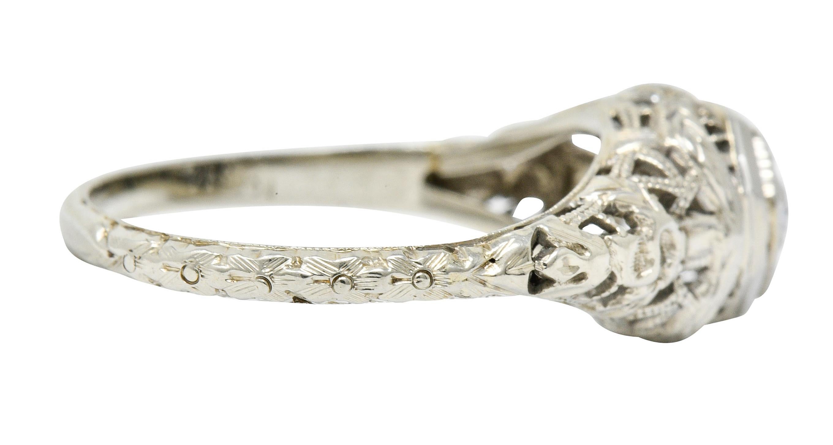 Old European Cut Late Edwardian Diamond 18 Karat White Gold Engagement Ring