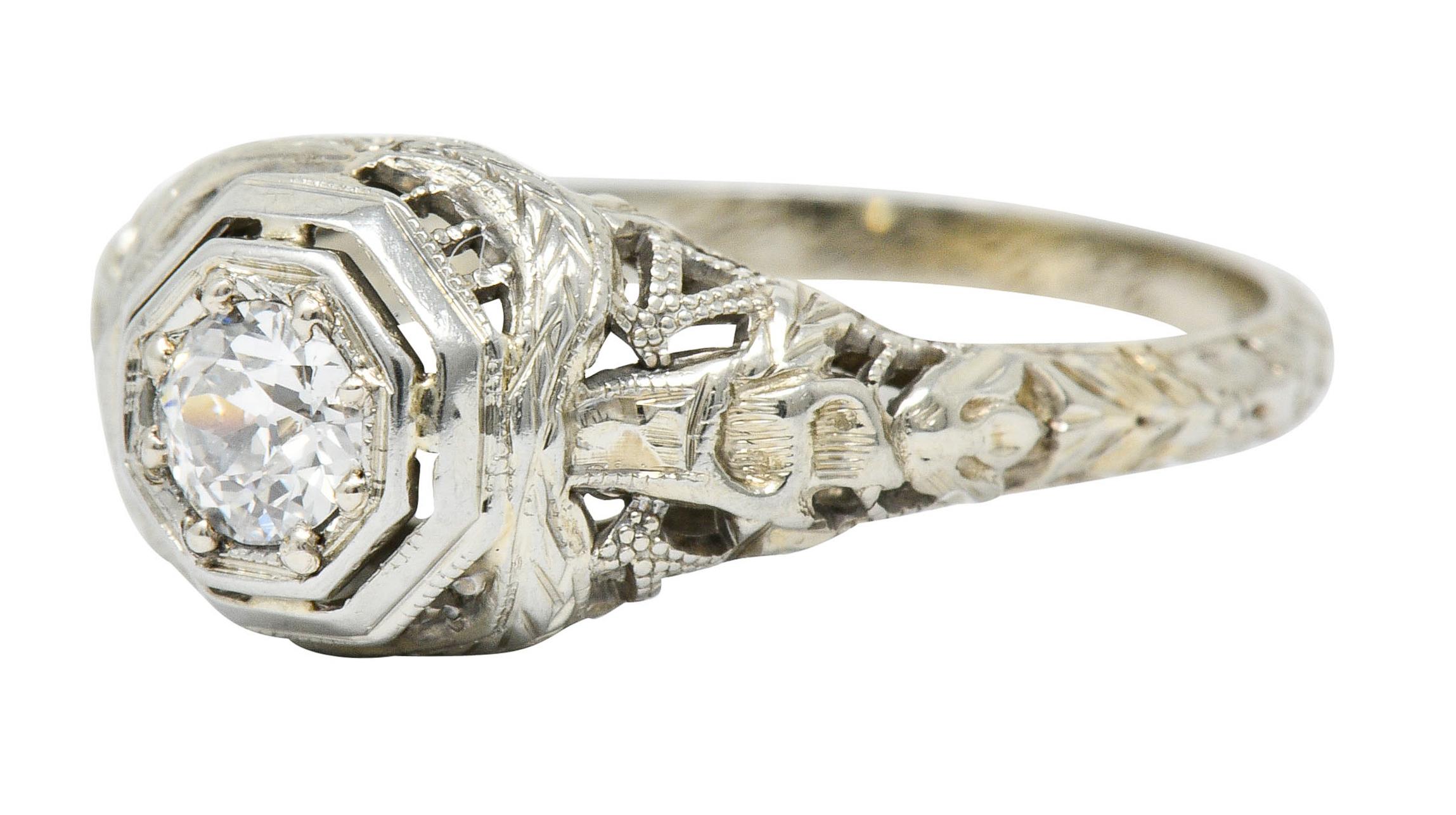 Late Edwardian Diamond 18 Karat White Gold Engagement Ring 1