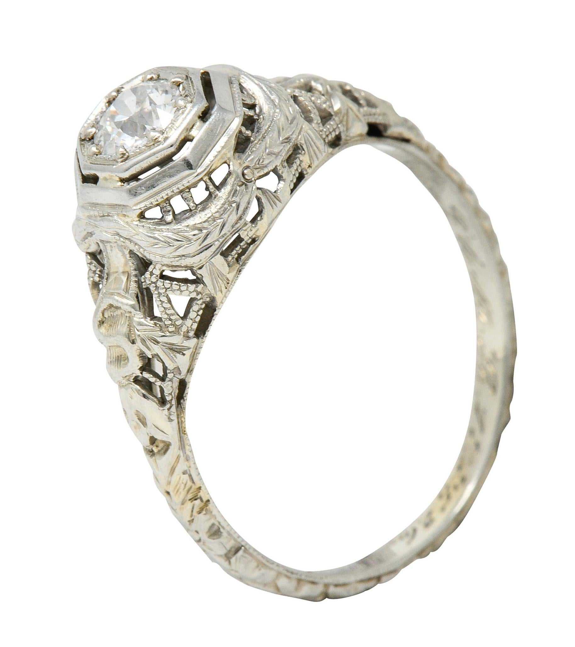 Late Edwardian Diamond 18 Karat White Gold Engagement Ring 2
