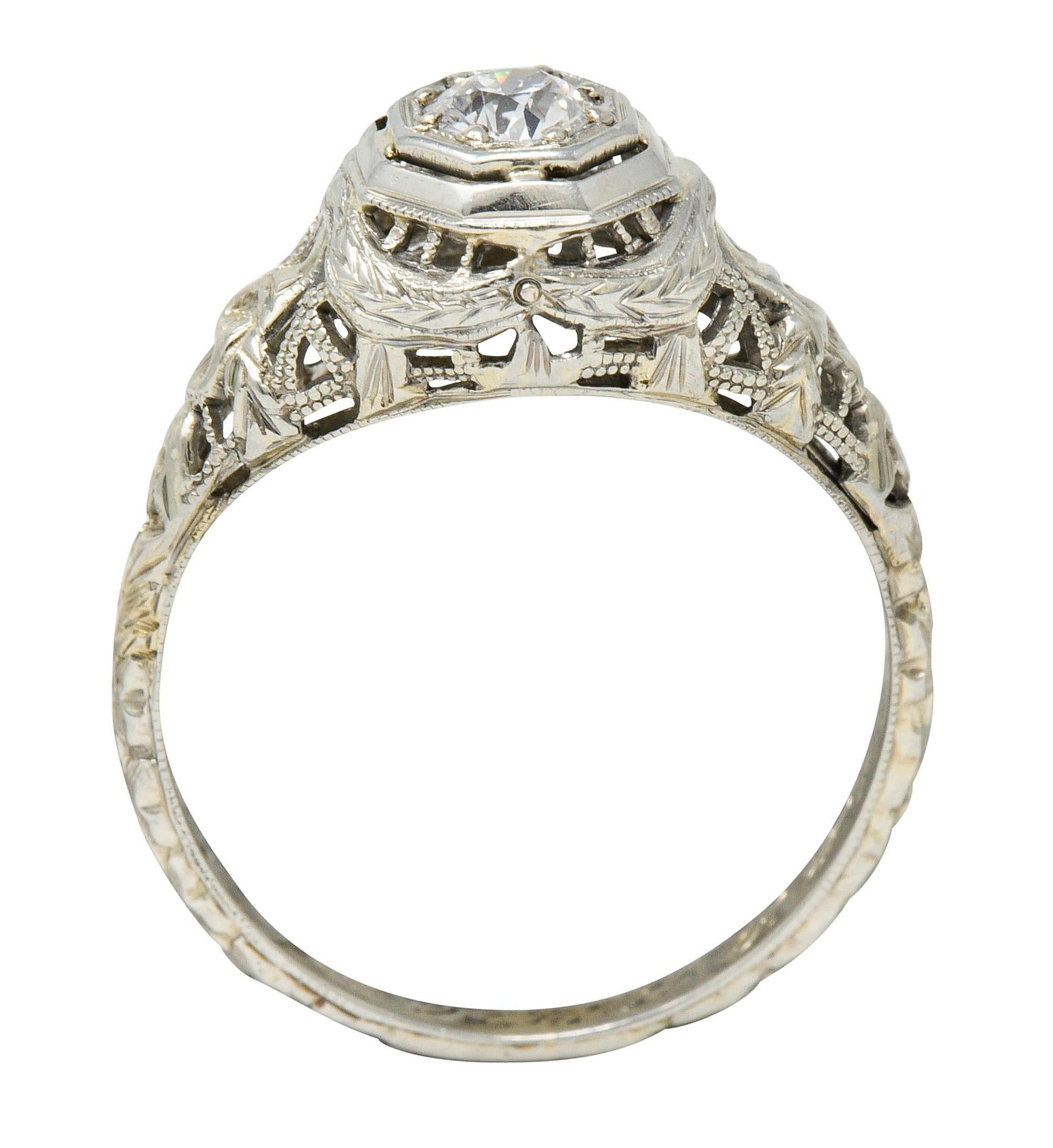 Late Edwardian Diamond 18 Karat White Gold Engagement Ring 3